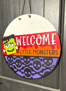 Welcome Little Monsters Door Hanger | Halloween | Frankenstein