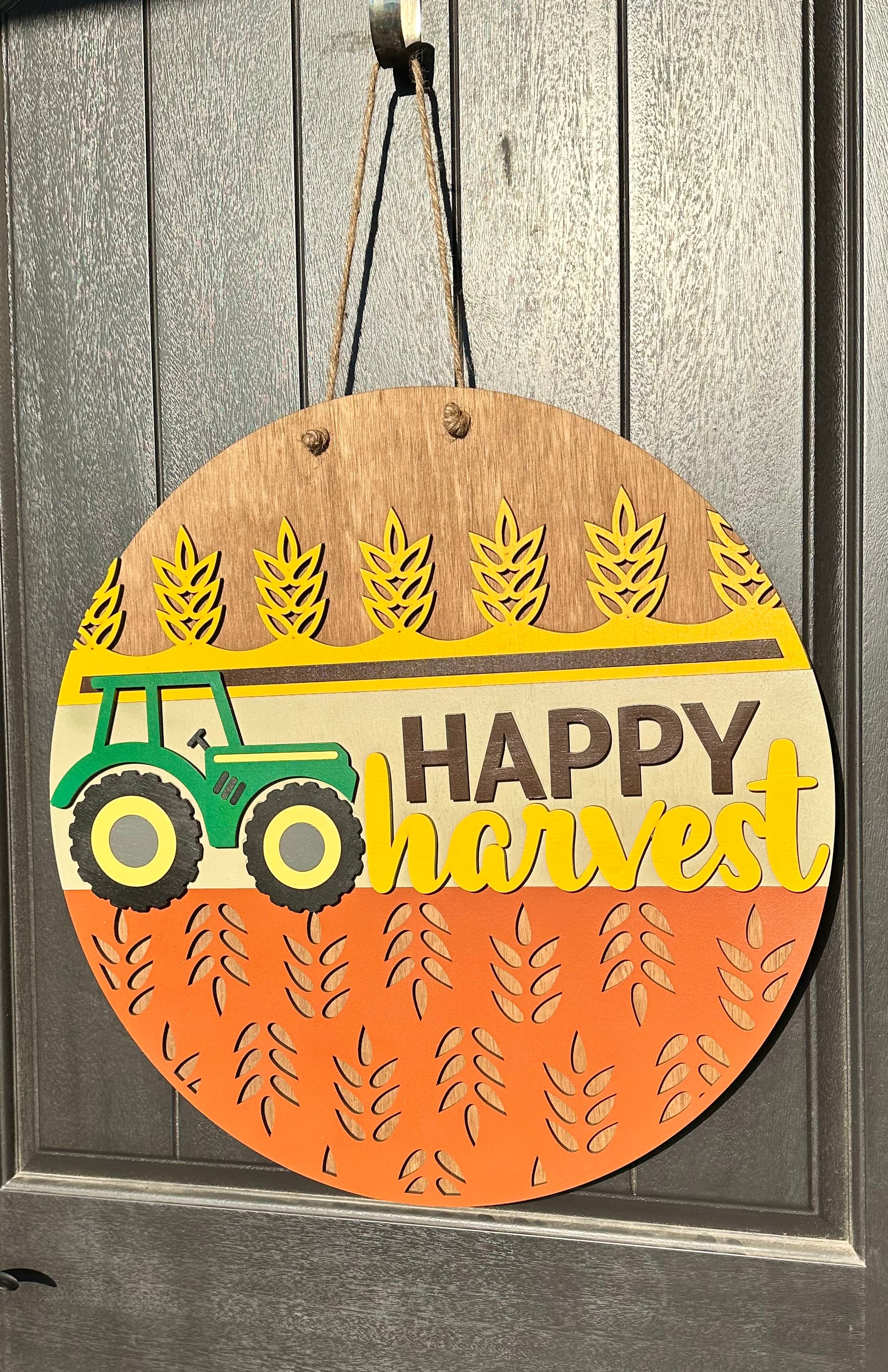 Happy Harvest Green Tractor | Door Hanger