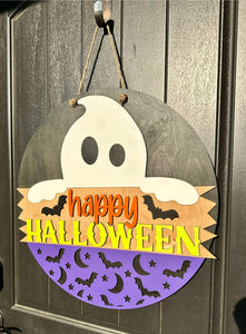 Happy Halloween Ghost Door Hanger | Wood Sign | Halloween