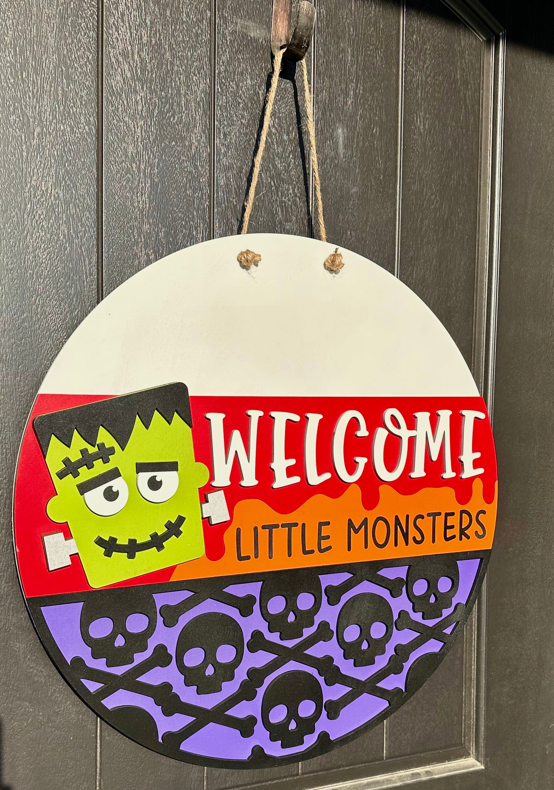 Welcome Little Monsters Door Hanger | Halloween | Frankenstein