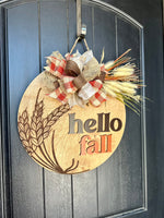 Load image into Gallery viewer, Hello Fall Engraved Wheat Door Hanger
