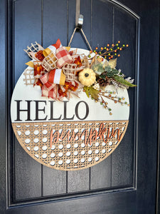 Hello Pumpkin Rattan Bottom Door Hanger 