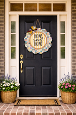Load image into Gallery viewer, Home Sweet Home | Scalloped Door Hanger | Quilted Patch
