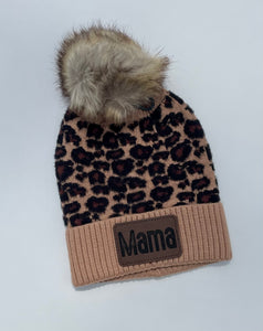 Mama Leopard Stocking Hat with PomPom