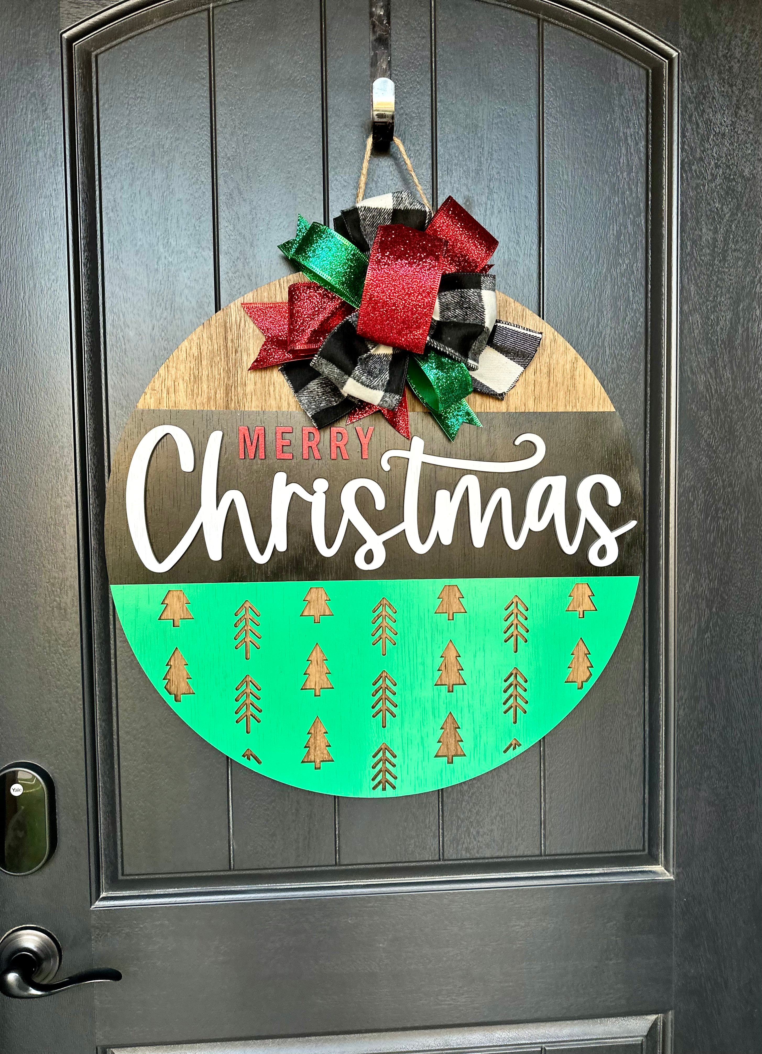 Merry Christmas Green Tree Bottom Door Hanger