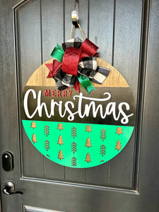 Merry Christmas Green Tree Bottom Door Hanger