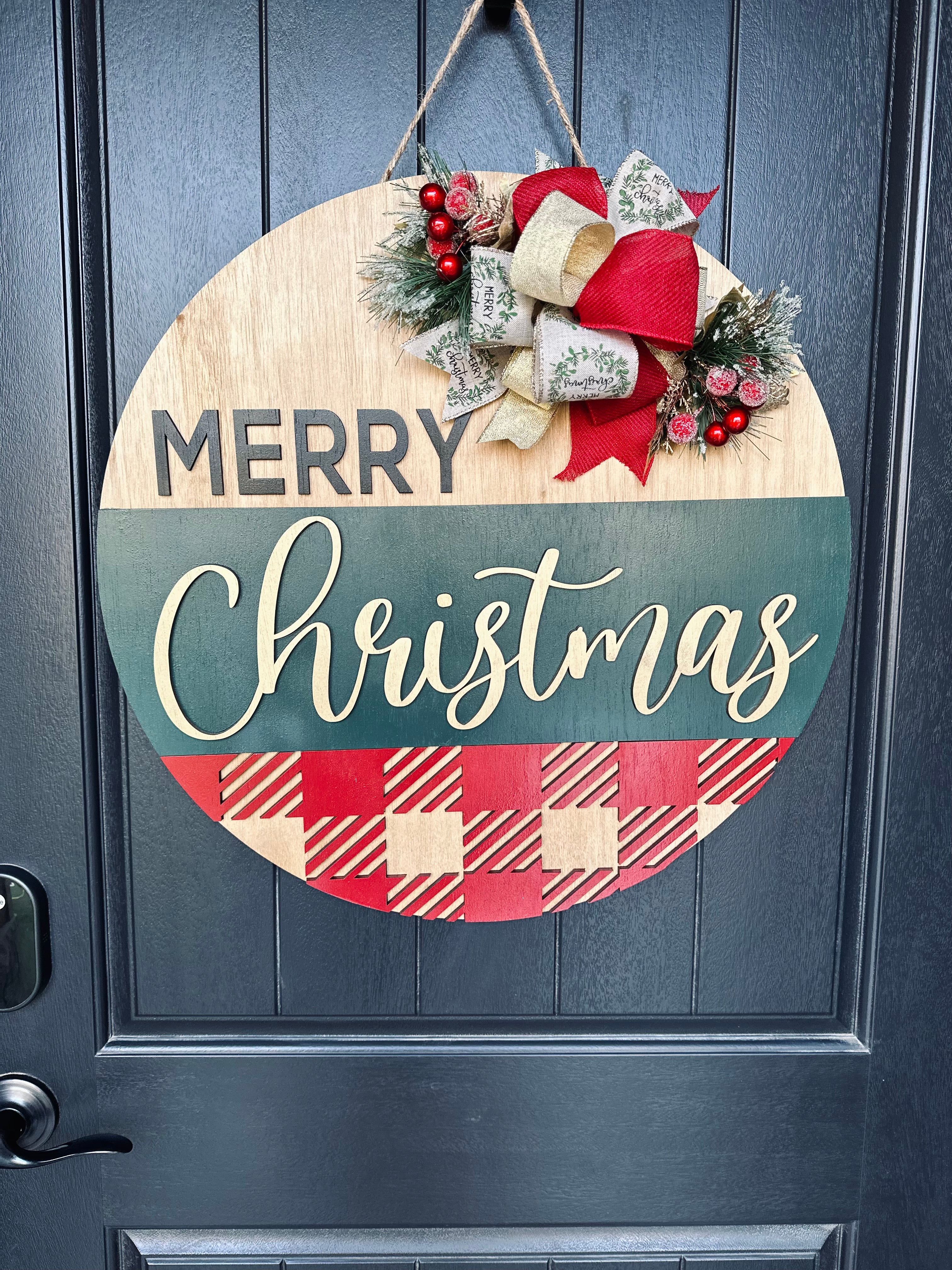 Merry Christmas Plaid Door Hanger 