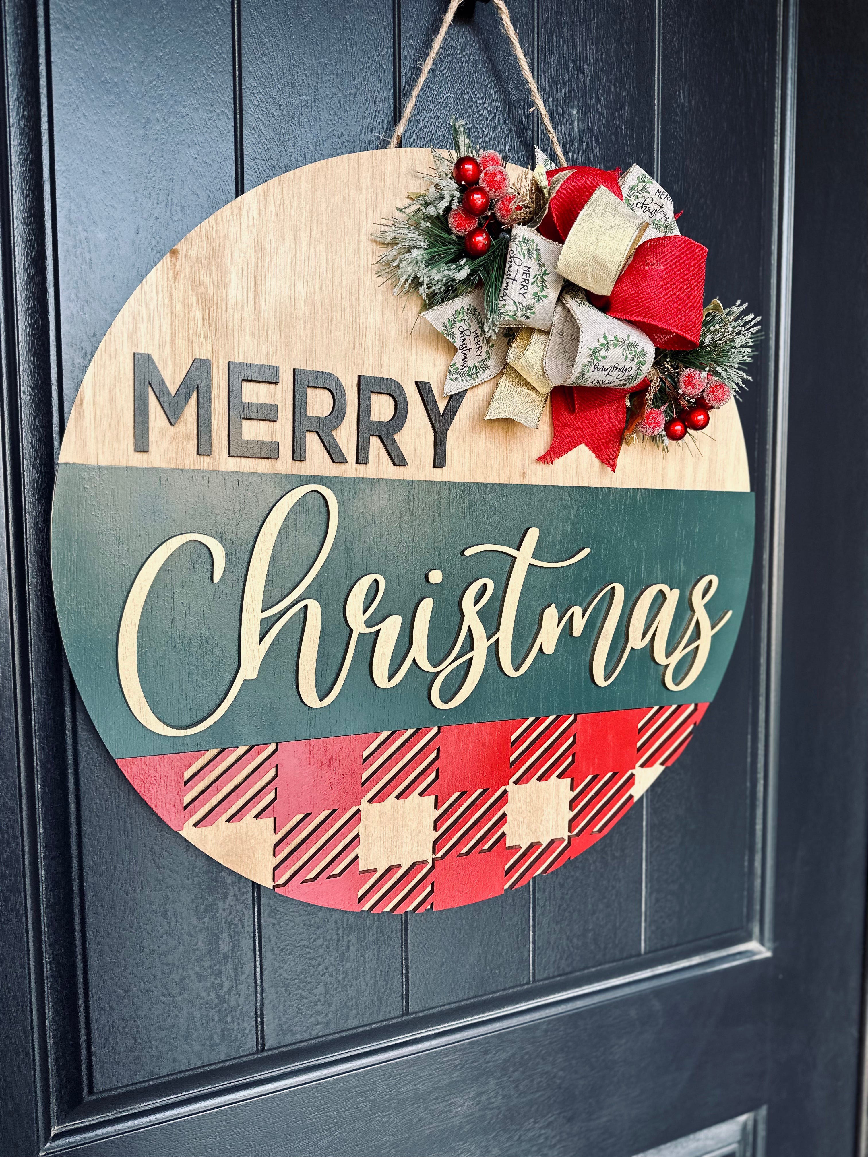 Merry Christmas Plaid Door Hanger 2
