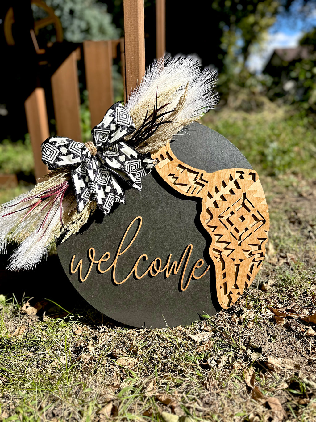 Welcome - Western Aztec Steer Door Hanger