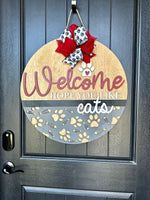 Load image into Gallery viewer, Welcome Hope You Like Cats Door Hanger
