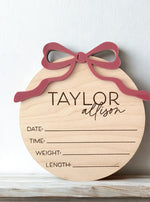 Load image into Gallery viewer, Wooden Newborn Name Announcement | Acrylic Bow
