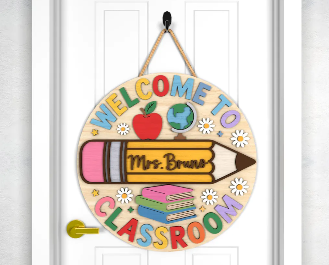 Welcome to Teachers Classroom | Books | Apple | Globe | Flowers | Personalized