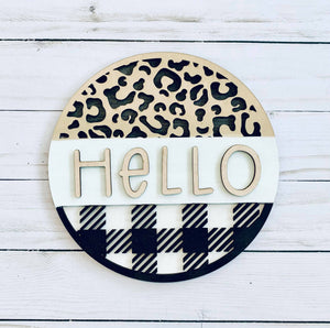 Hello Plaid & Leopard Door Hanger